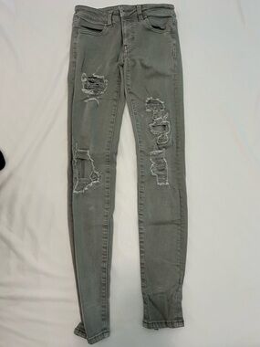 American Eagle Outfitters Olive Gray Distressed Skinny Jeans
